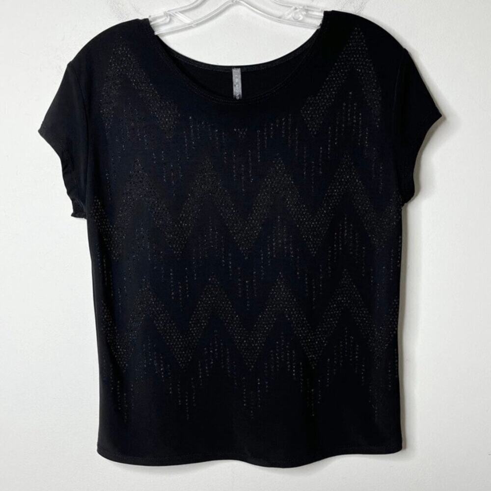 Bleeker & McDougal Women's Beaded Top Size PL Black Short Sleeve Stretch Blouse - Picture 2 of 6